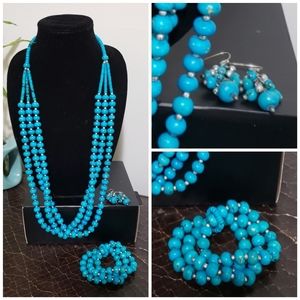Chico's 3 Strand Blue Beaded Set